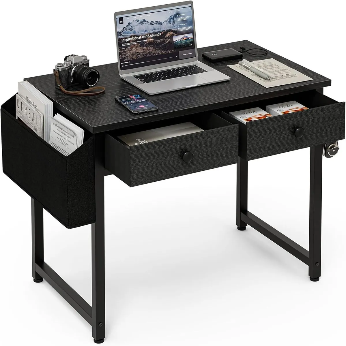 Small Computer Desk with 3 Fabric Drawers 100 - Image 1