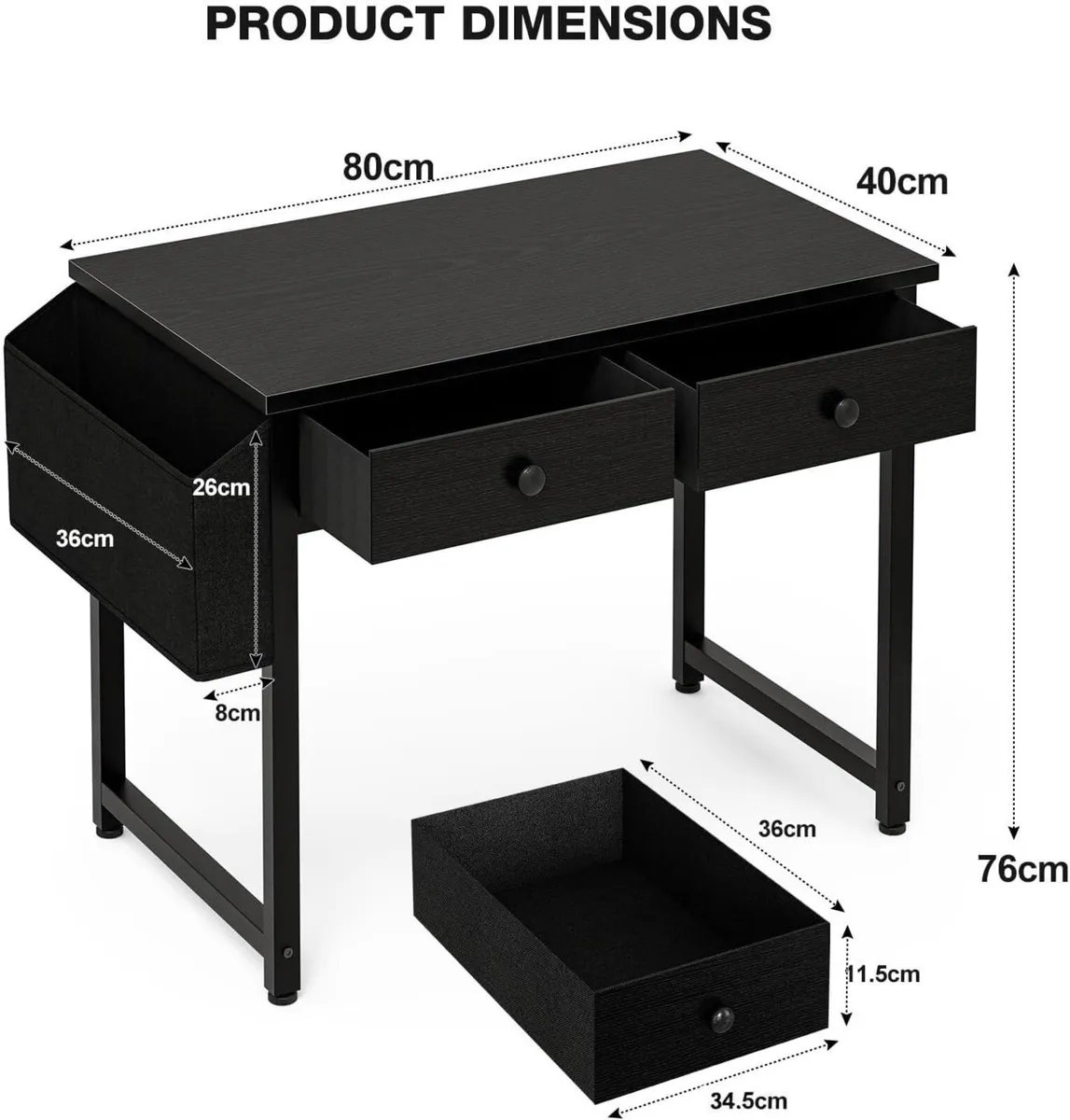 Small Computer Desk with 3 Fabric Drawers 100 - Image 3