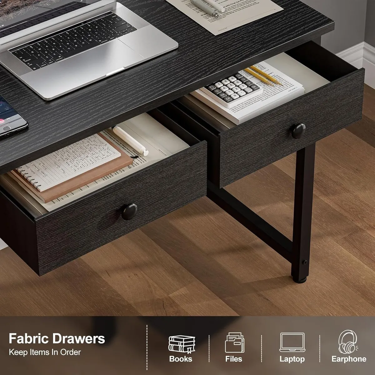 Small Computer Desk with 3 Fabric Drawers 100 - Image 4