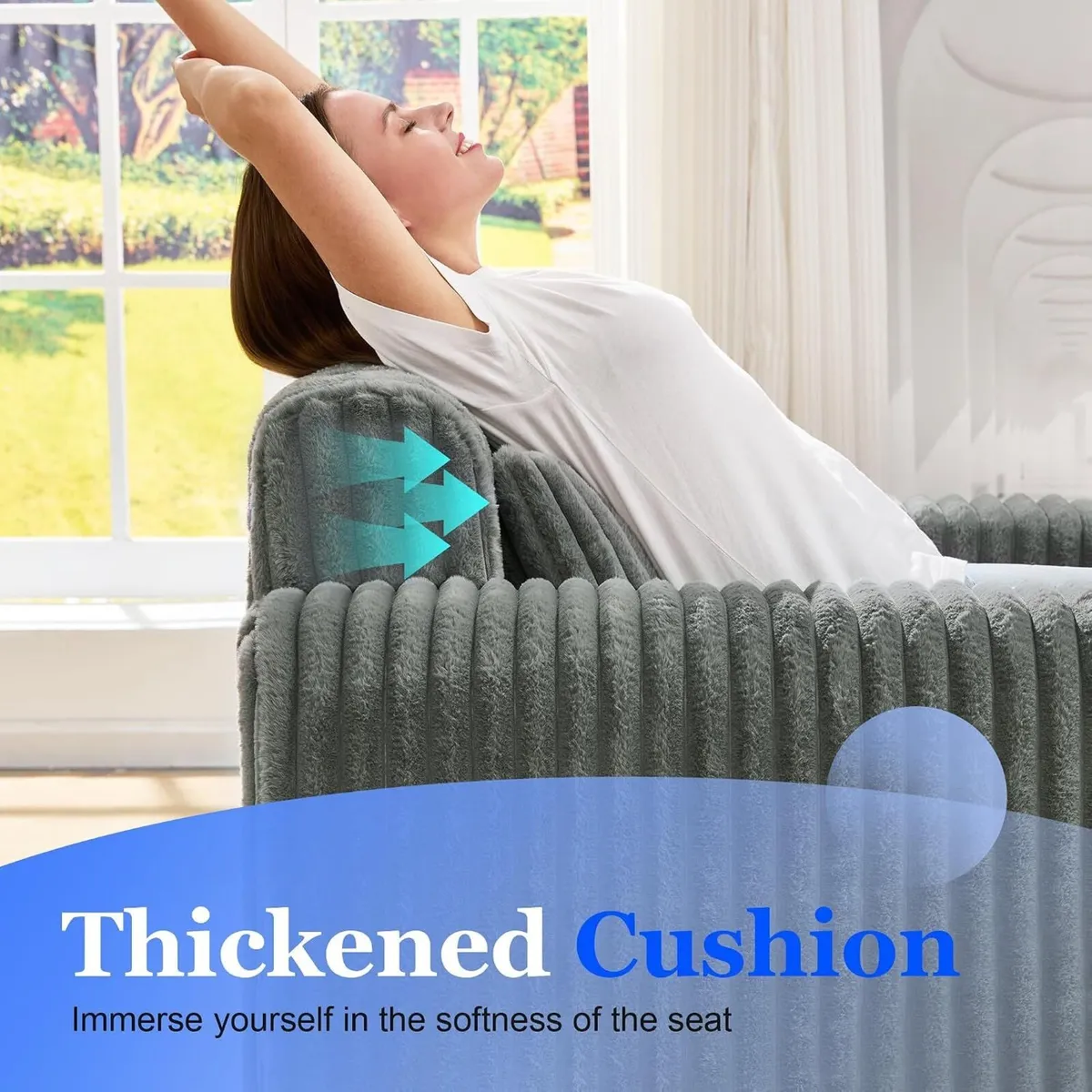 Single Foam Sofa with Pillows Comfy Furry Couch - Image 4