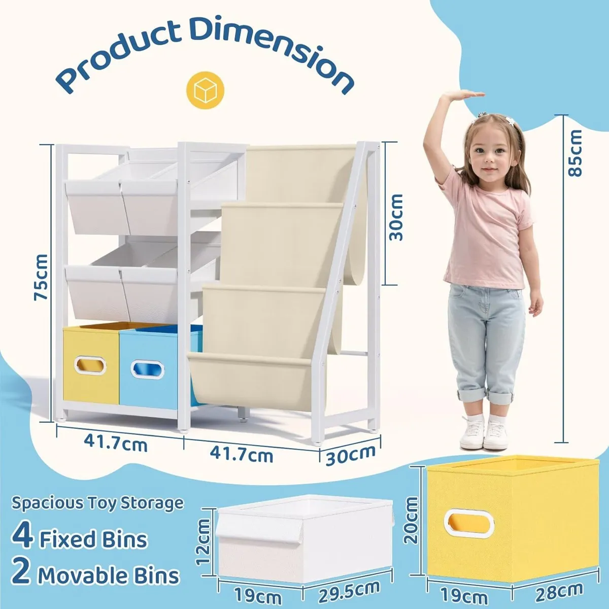 Kids Bookcase 3-Tier Bookshelf with 6 Toy Storage - Image 2