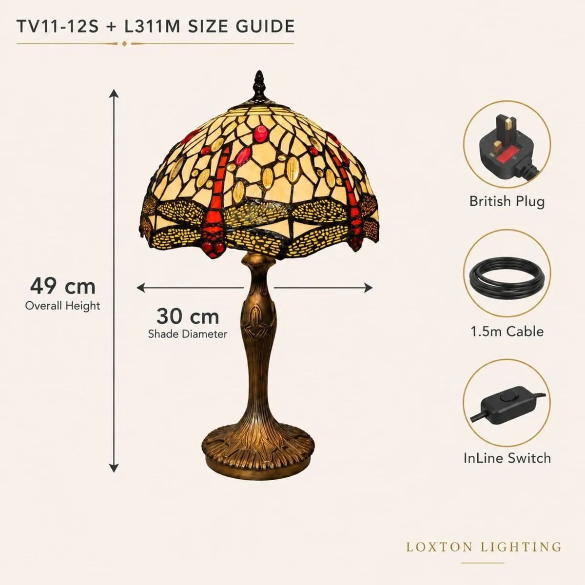 Tiffany Lamp 12 Inch Dragonfly - Image 3