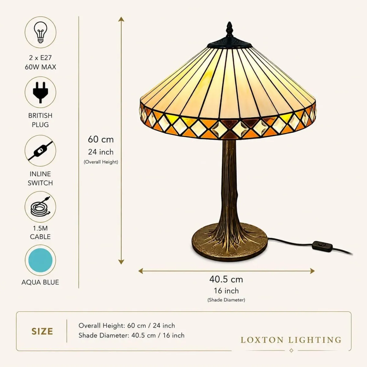 Art Deco Table Lamp 40.5CM Diameter Tiffany - Image 3