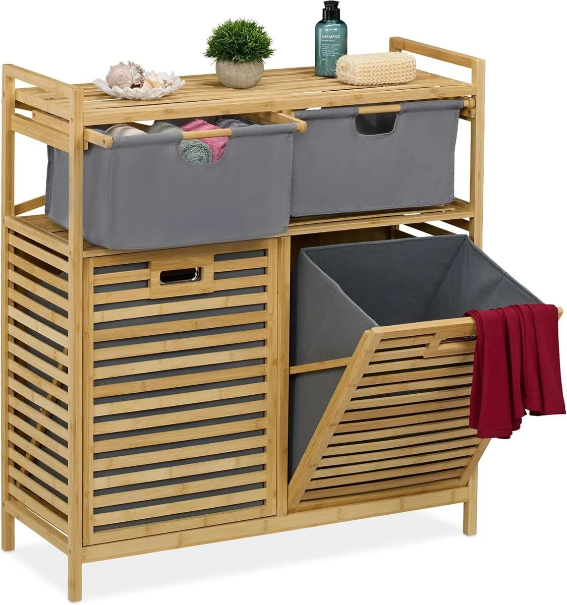Laundry Basket Rack 2 Fabric Hampers 40L - Image 1