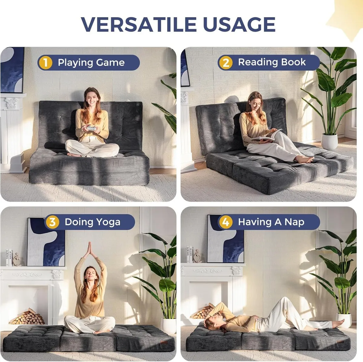 Folding Mattress Comfy Corduroy Foldable - Image 3