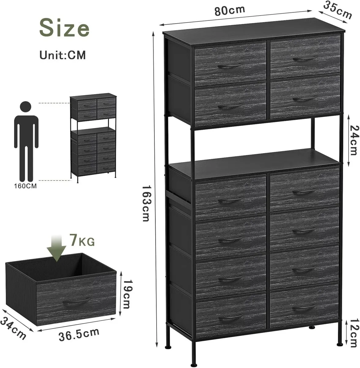 Tall Chest of 12 Drawers Bedroom Storage Cabinet - Image 3