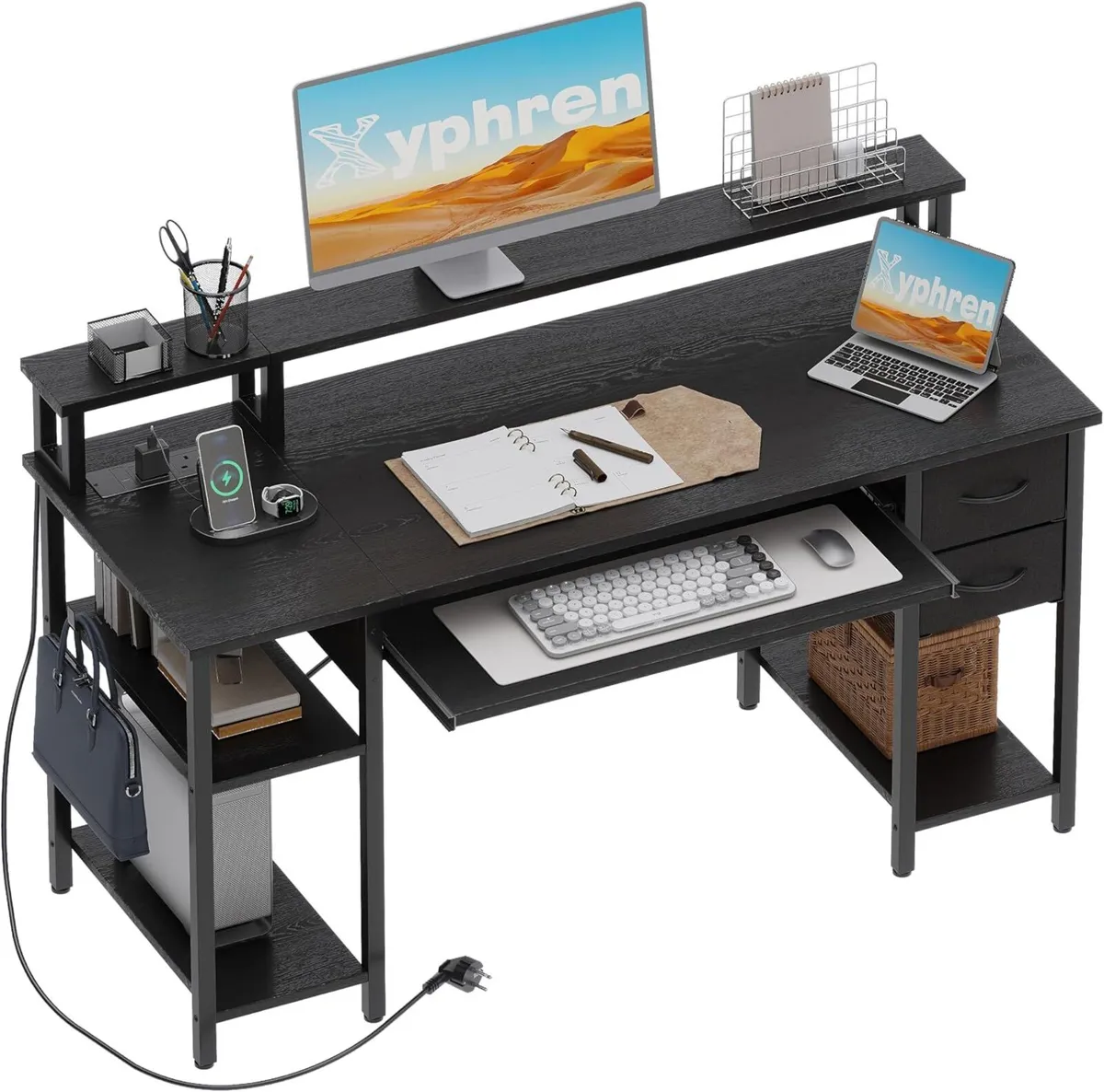Computer Desk with Drawers Power Outlets Office - Image 1