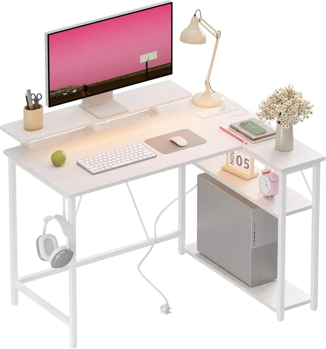 L Shaped Gaming Desk with RGB LED Lights - Image 1
