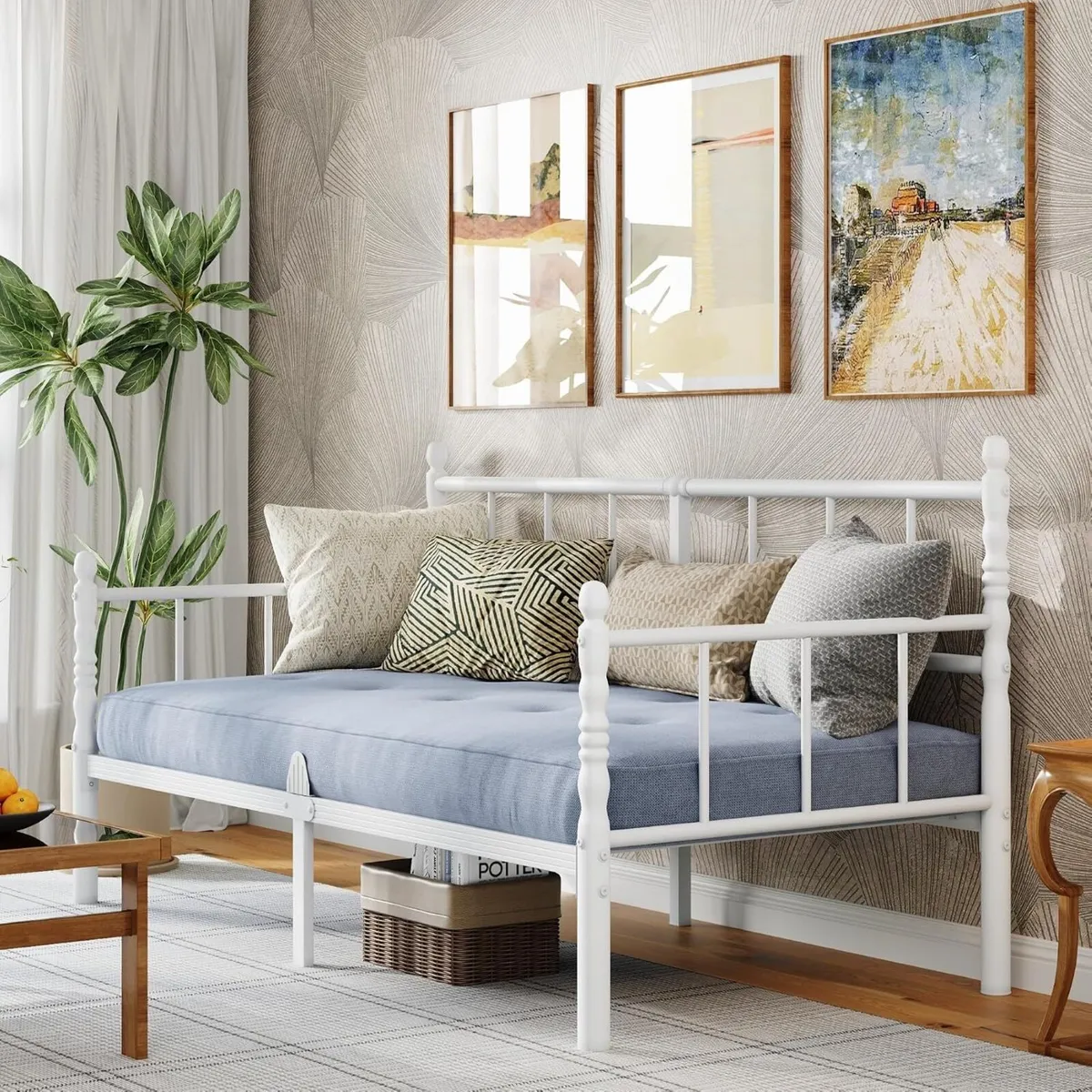 Metal Day Bed Frame with Headboard and Steel - Image 1