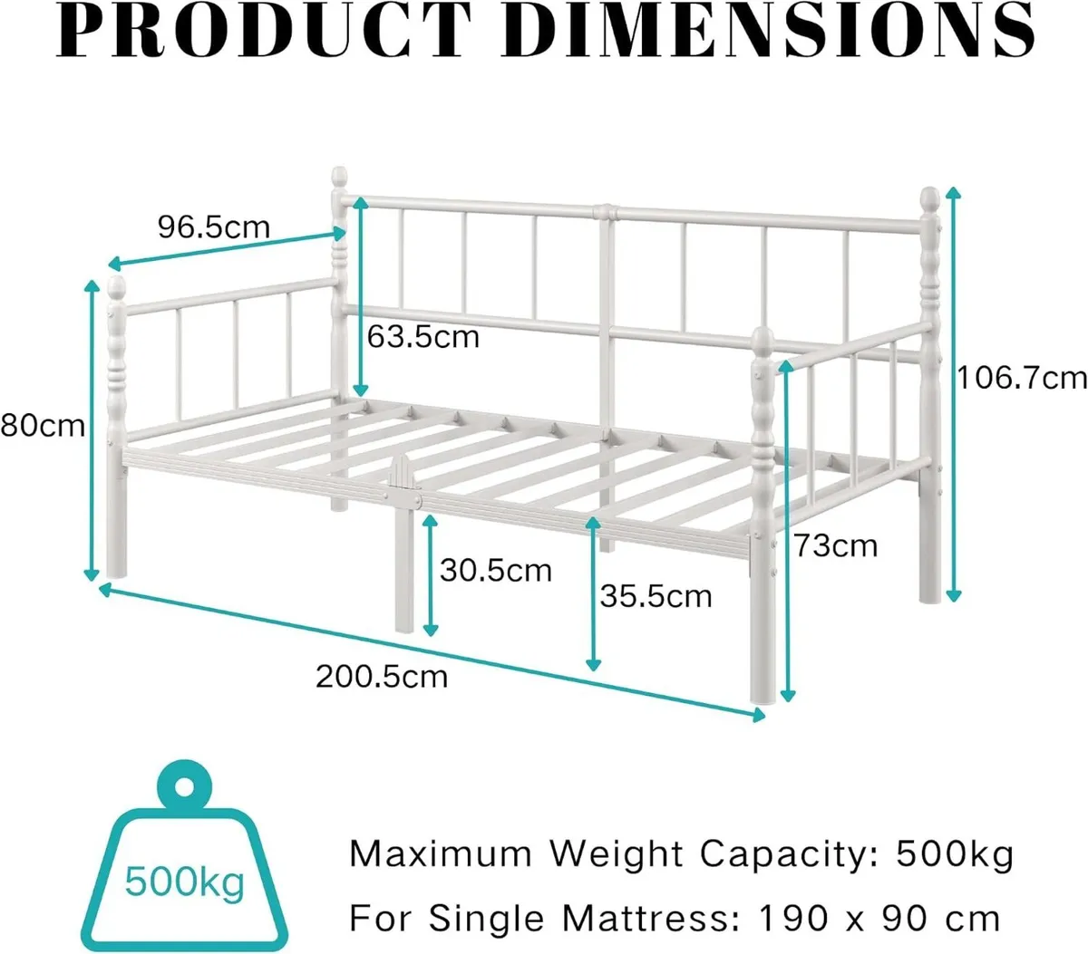 Metal Day Bed Frame with Headboard and Steel - Image 2