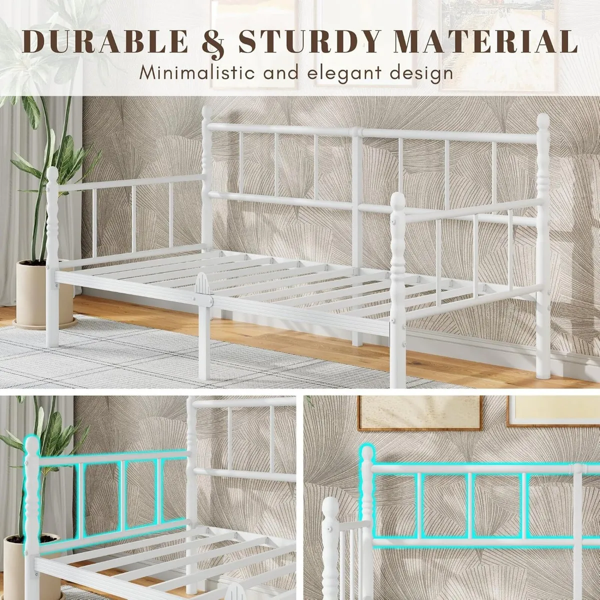 Metal Day Bed Frame with Headboard and Steel - Image 3
