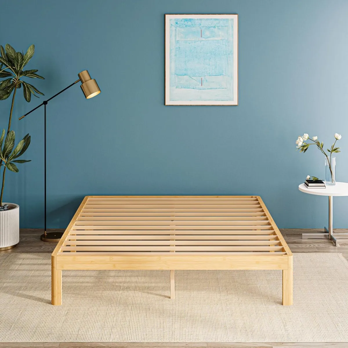 Bamboo Wood Bed Frame with Metal Slats Support - Image 3