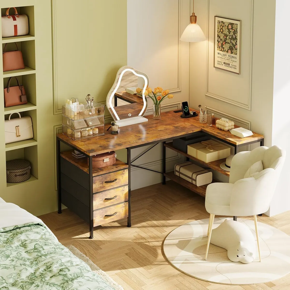 120CM Corner Desk with Drawers Reversible L Shaped - Image 2