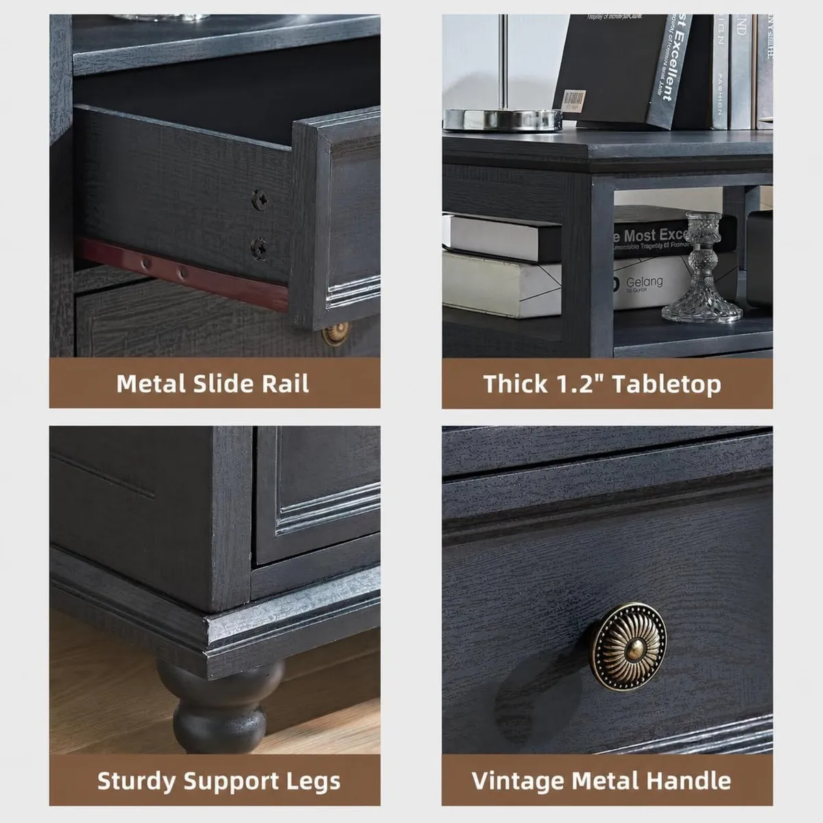 Bedside Table with 2 Drawers and Open Storage - Image 3