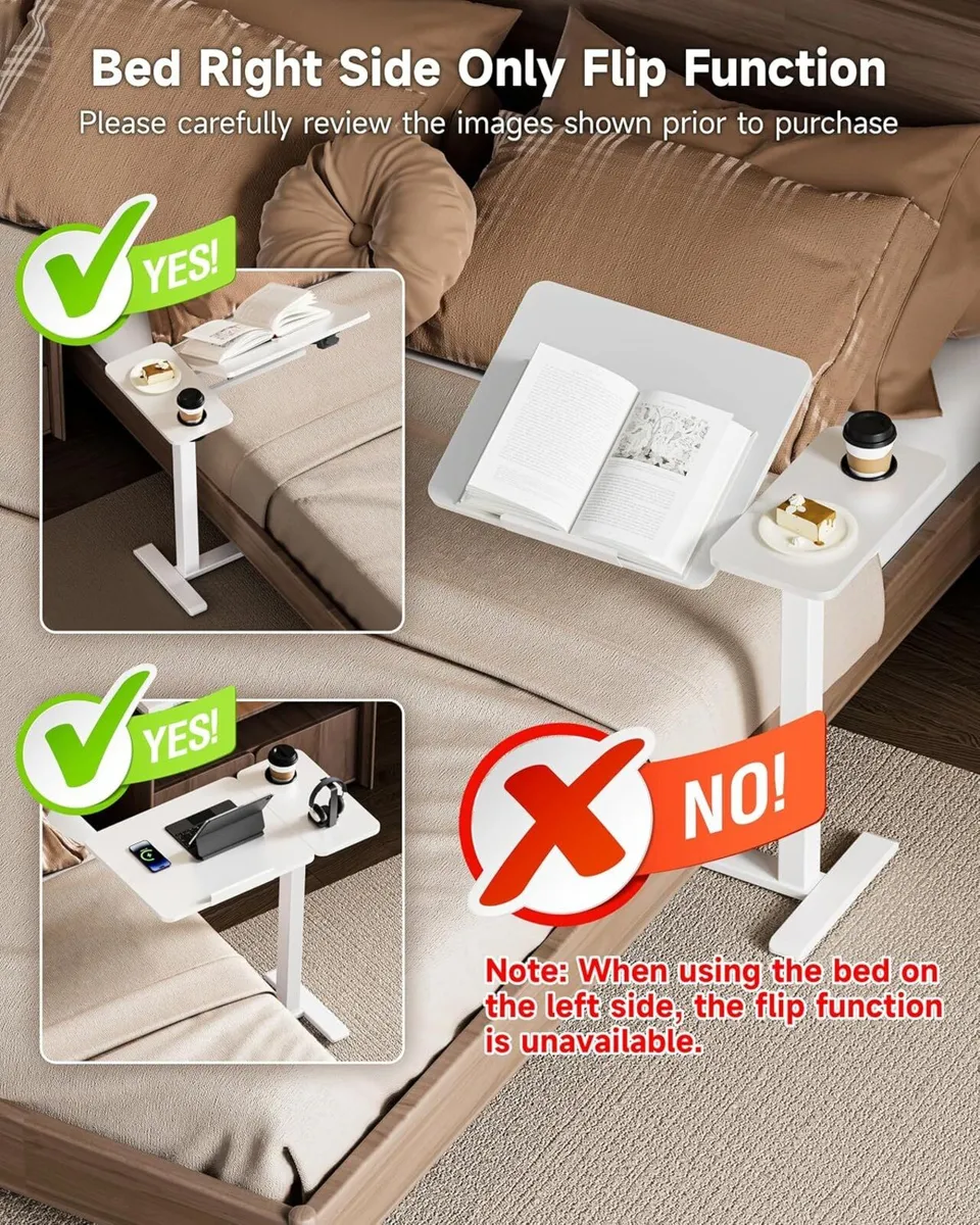 Bzium Overbed Bedside Table with Hidden Wheels - Image 4