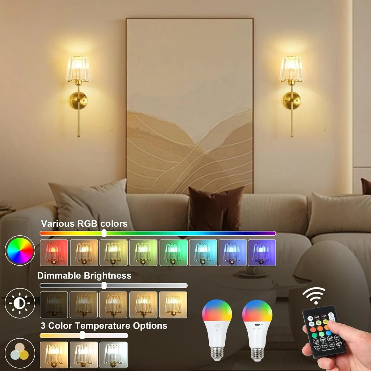 Battery Operated Wall Lights Rechargeable (Set - Image 2