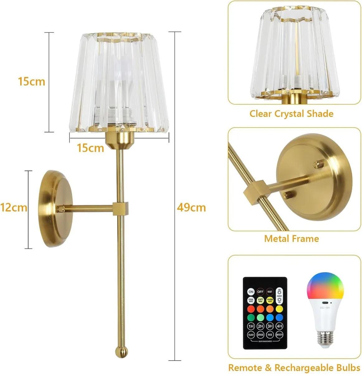 Battery Operated Wall Lights Rechargeable (Set - Image 4