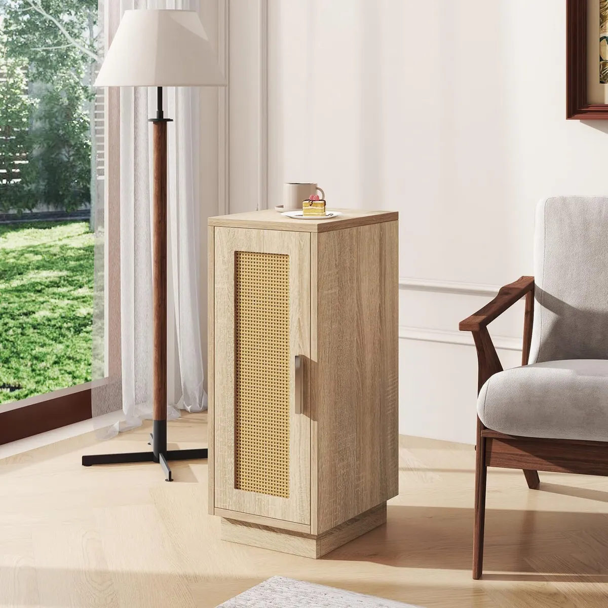 Slim Bedside Table Rattan Nightstand Natural (Set - Image 2
