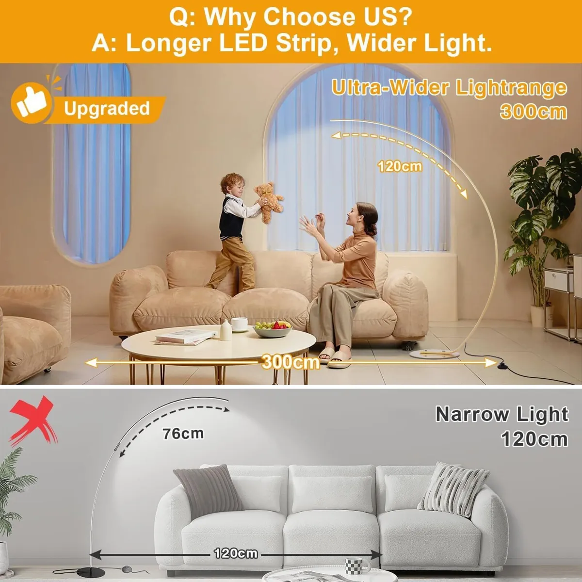 LED Arc Floor Lamp Dimmable Modern Standing - Image 3