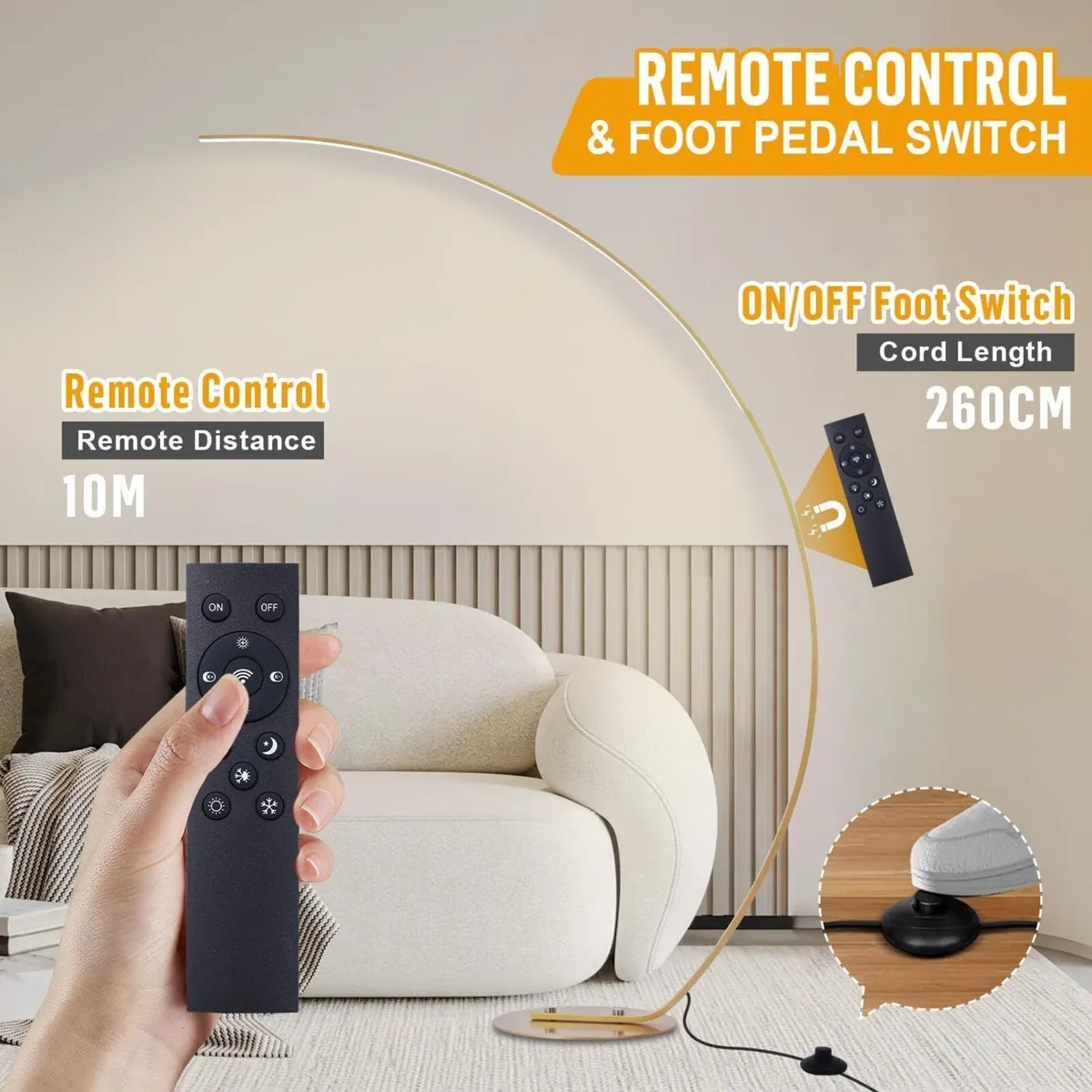 LED Arc Floor Lamp Dimmable Modern Standing - Image 4