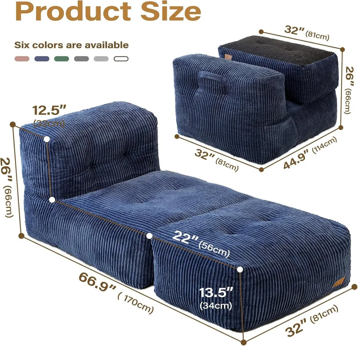 Big Bean Bag Chair for Adults 170"x80" Lounger - Image 2