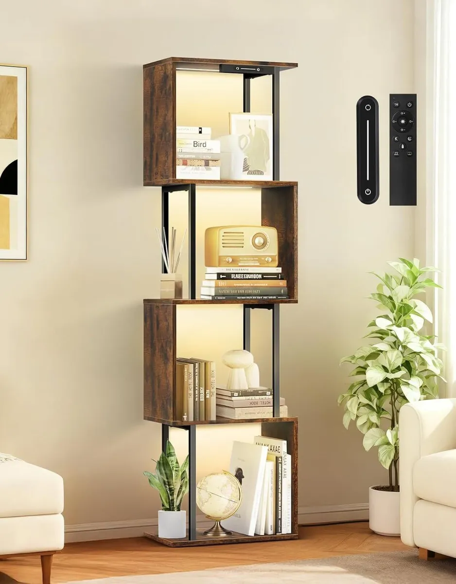 5 Tier S-Shaped Geometric Bookshelf with LED Light - Image 1