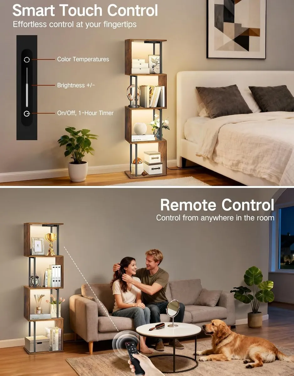 5 Tier S-Shaped Geometric Bookshelf with LED Light - Image 4