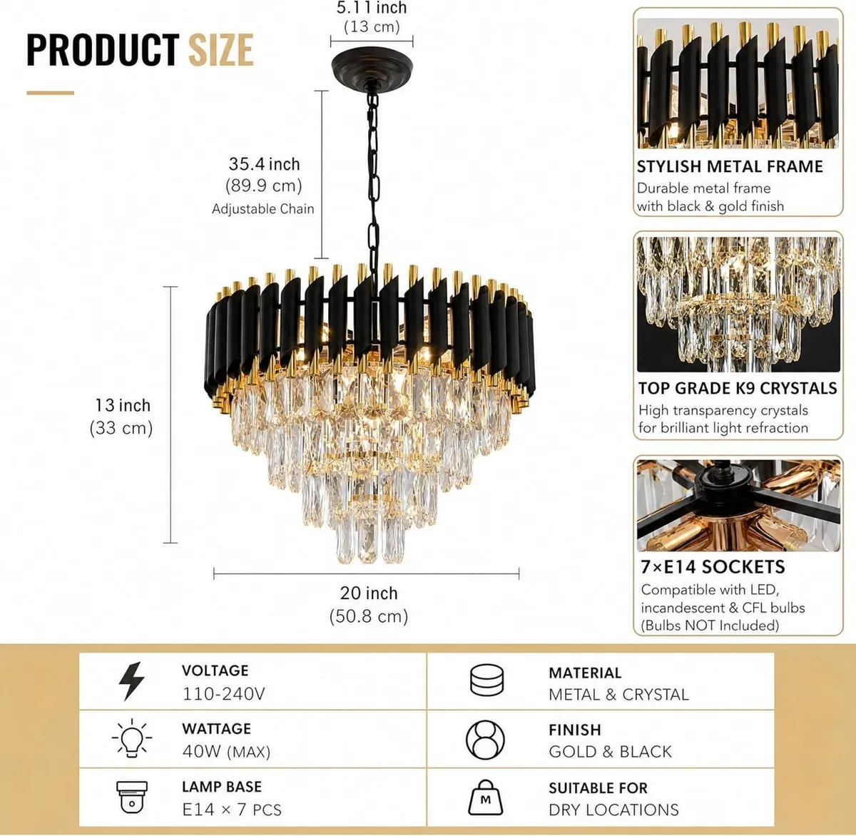 Modern and Crystal Flush Mount Chandelier 7-Light - Image 4