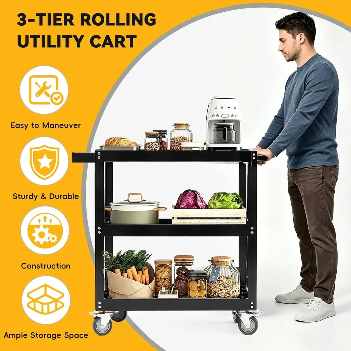 3-Tier Large Heavy-Duty Rolling Tool Cart 550lbs - Image 4