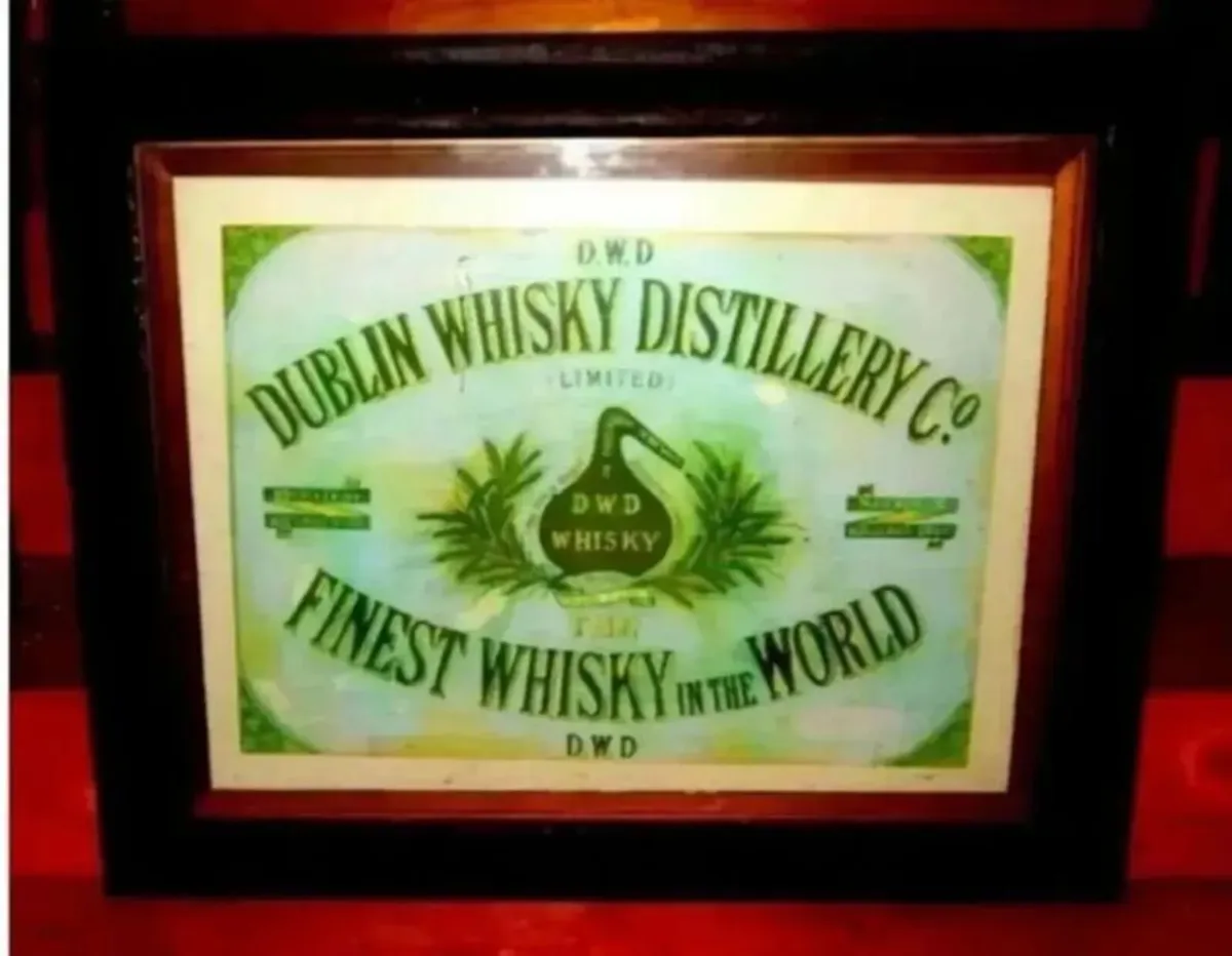 Vintage D.W.D. Dublin Whisky Distillery Framed Ad - Image 1