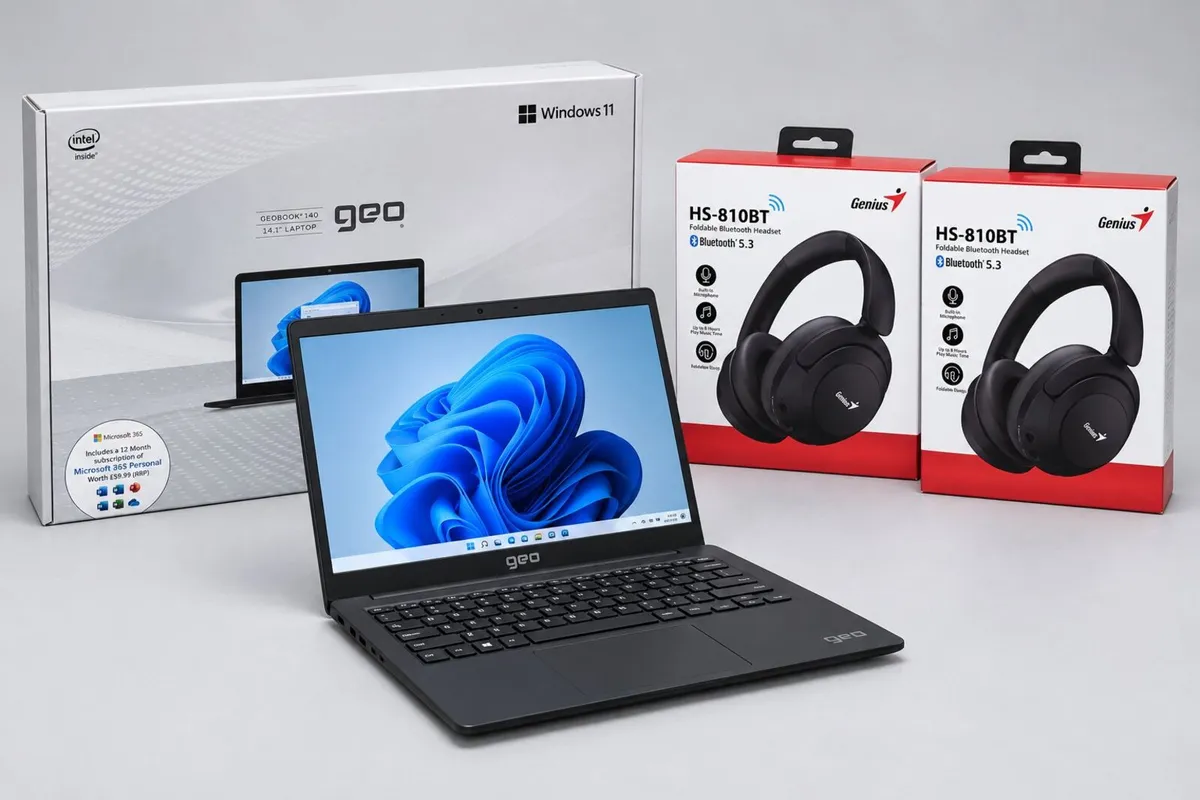 Geo GeoBook GE349 Laptop & Headphones