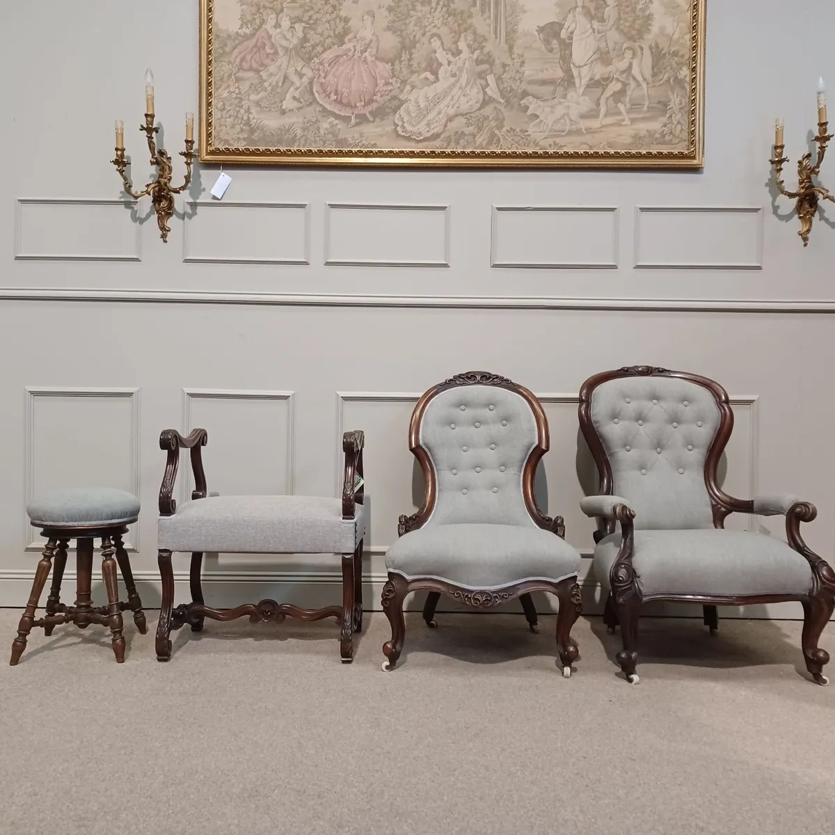Furniture newly upholstered in light gray fabric - Image 1