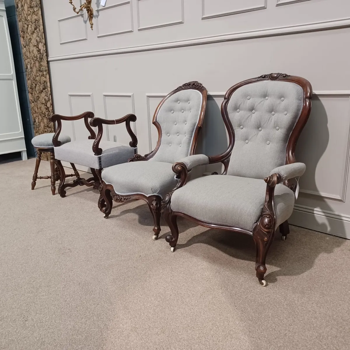 Furniture newly upholstered in light gray fabric - Image 2