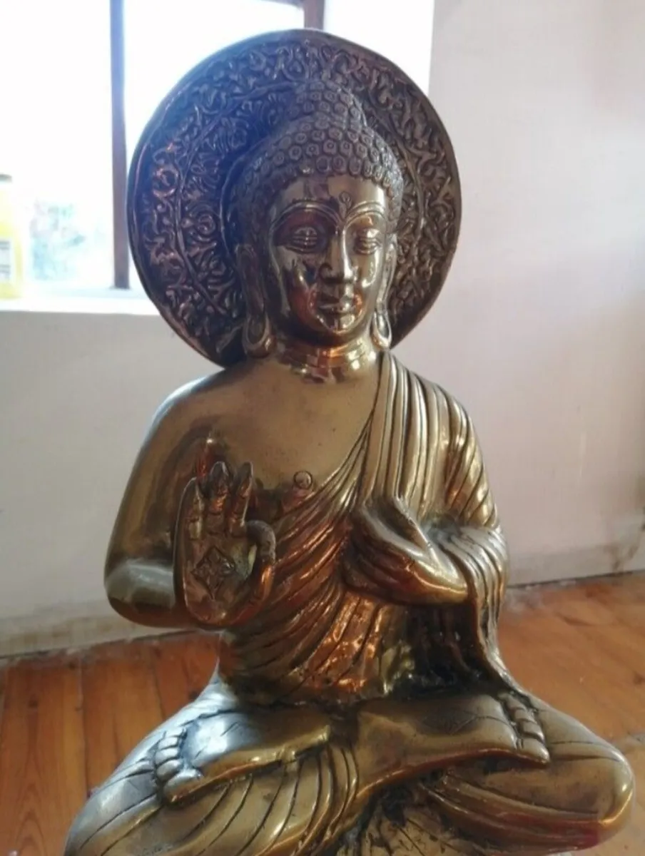 Large Solid Brass Buddha Statue & Stand - Image 1