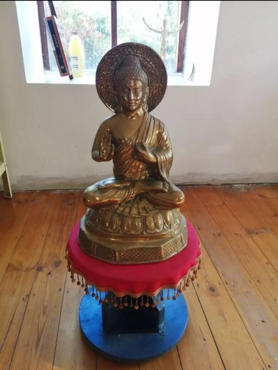 Large Solid Brass Buddha Statue & Stand - Image 2