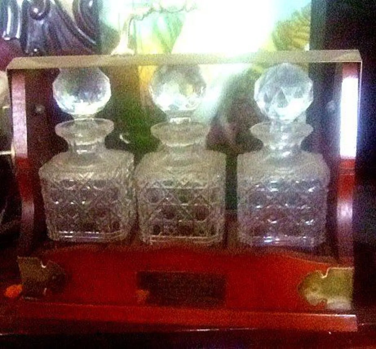 Antique 3-Decanter Wooden & Brass Tantalus - Image 4