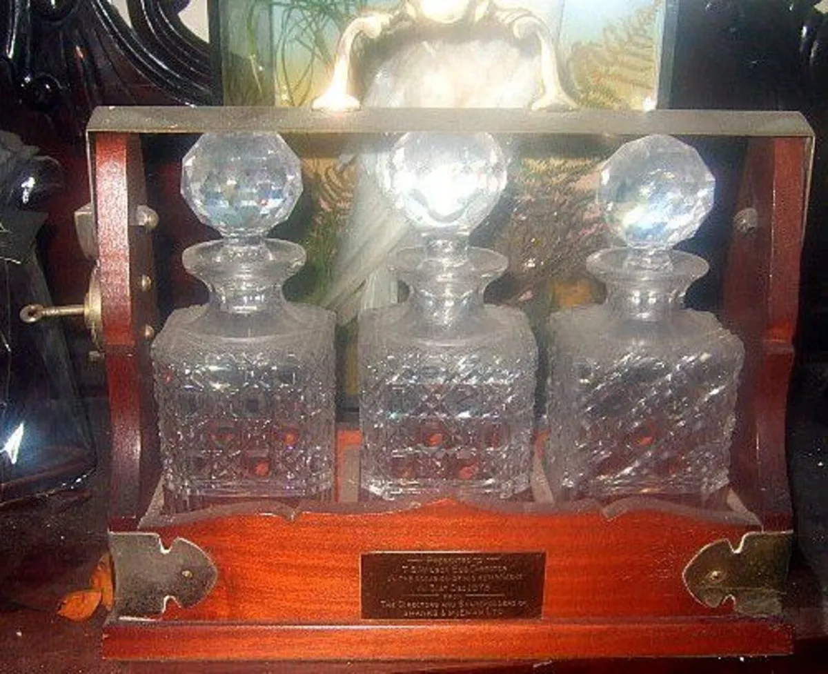 Antique 3-Decanter Wooden & Brass Tantalus - Image 2