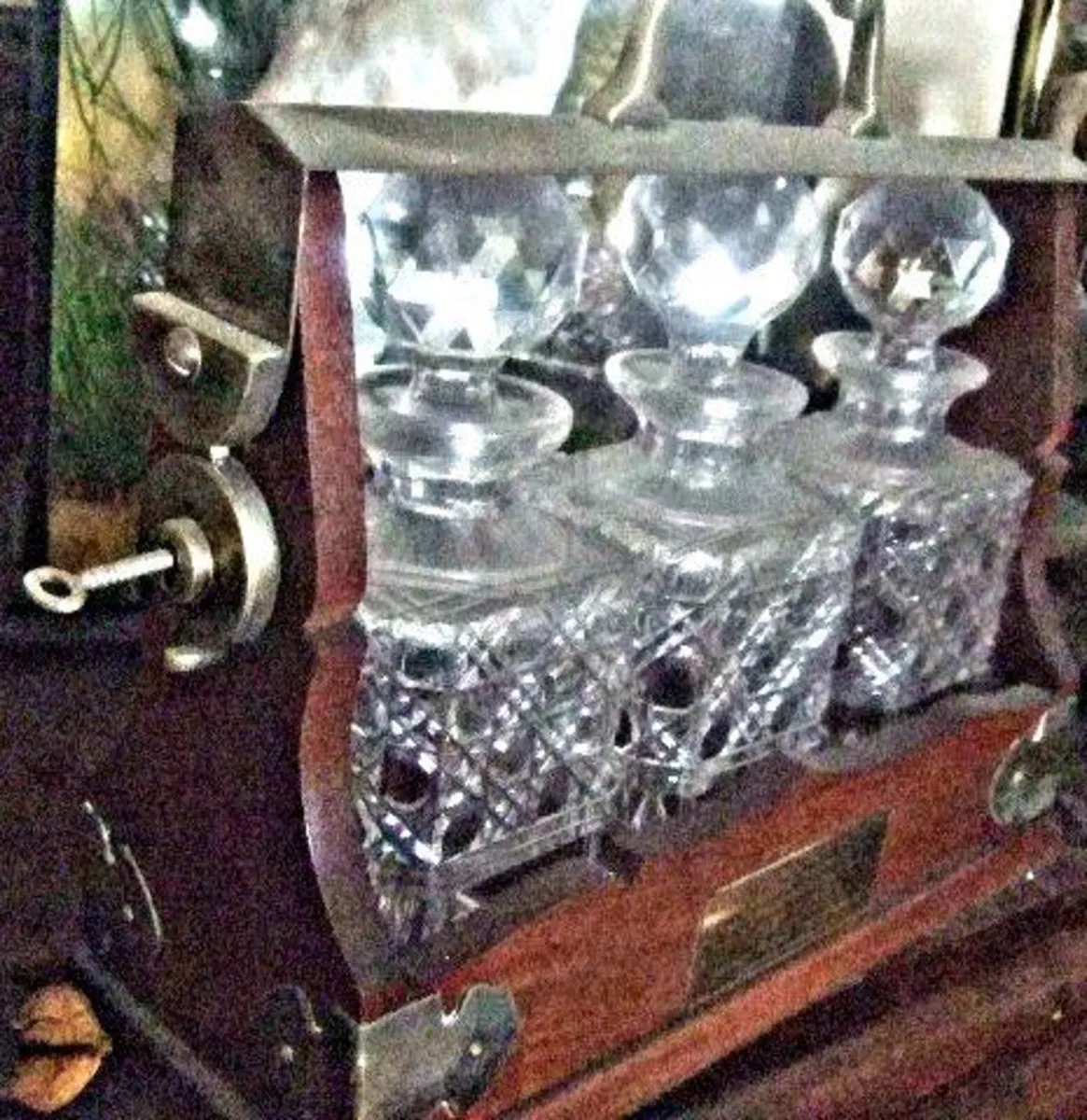 Antique 3-Decanter Wooden & Brass Tantalus - Image 1