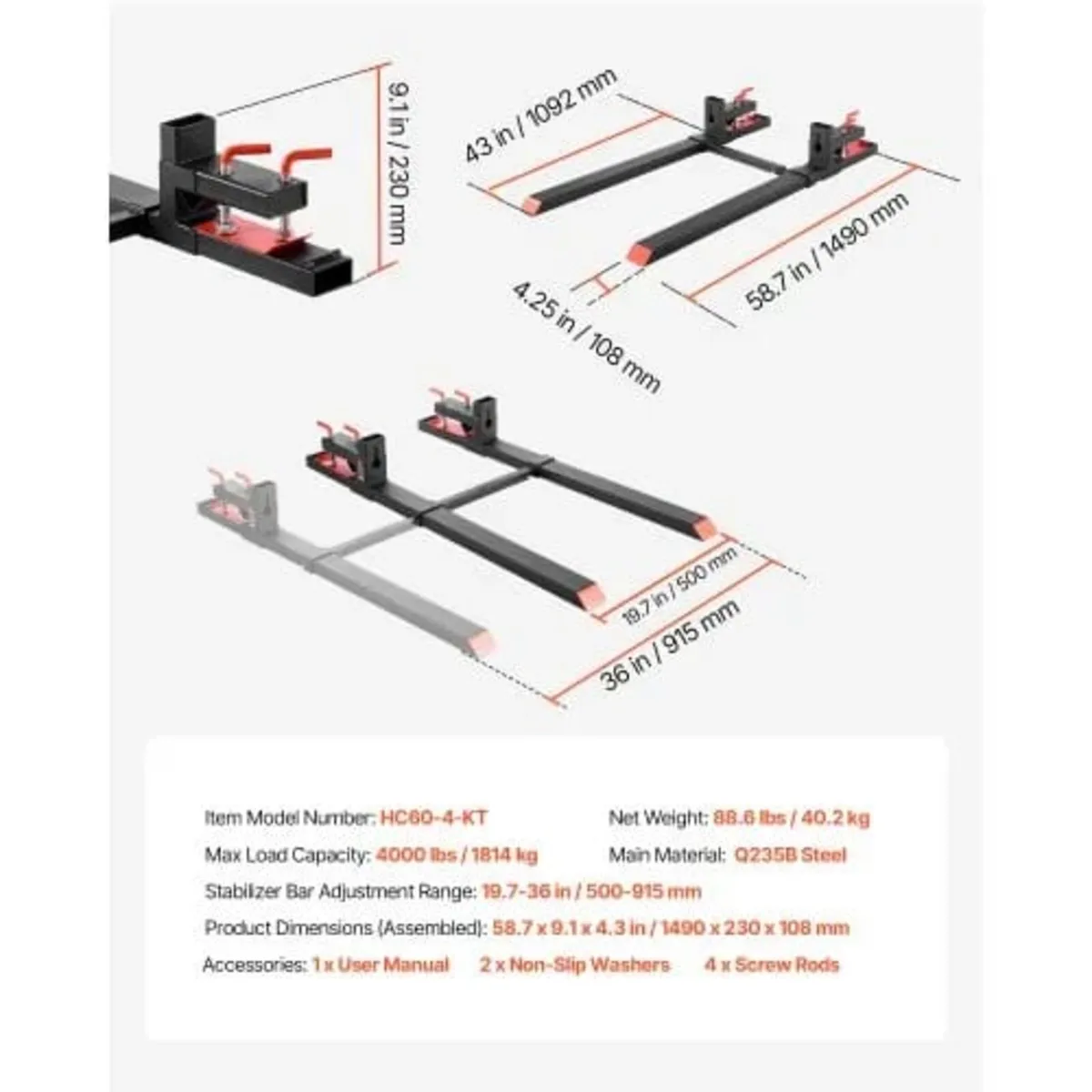 Pallet Forks, 1814 kg Clamp on Pallet Forks, 149 c - Image 4