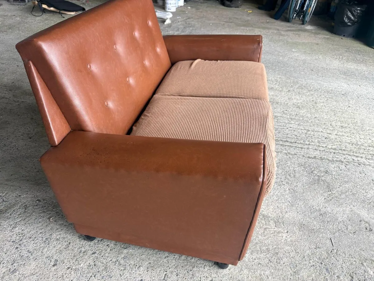 2 seater brown leatherette couch. - Image 1