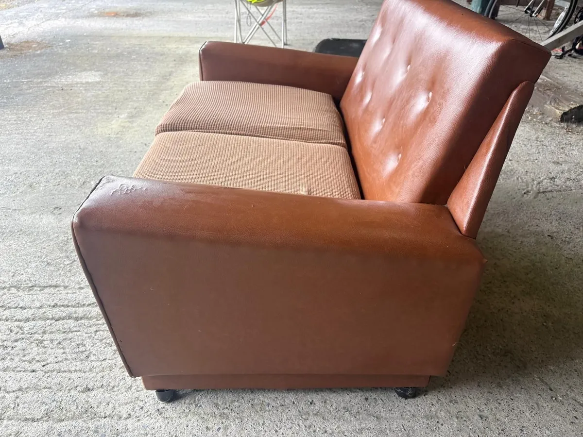 2 seater brown leatherette couch. - Image 2