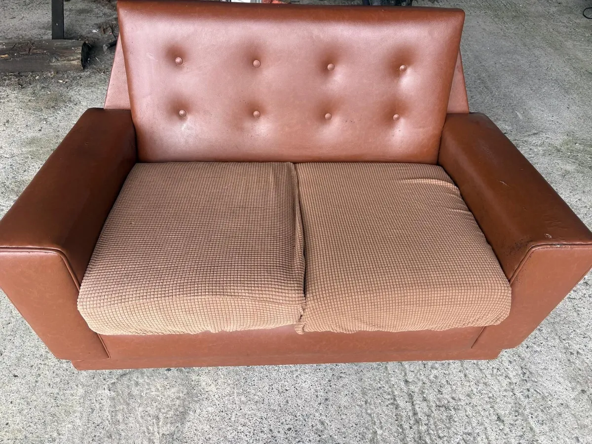 2 seater brown leatherette couch. - Image 3