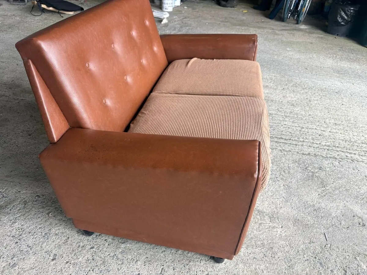 2 seater brown leatherette couch. - Image 4