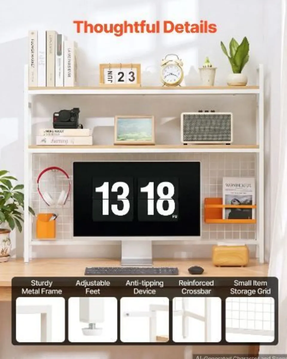 Desktop Bookshelf 3-Tier Countertop Storage Hutch - Image 2