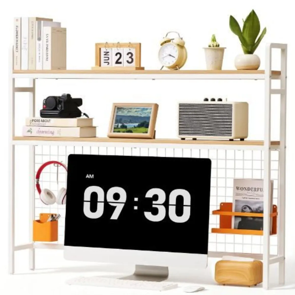 Desktop Bookshelf 3-Tier Countertop Storage Hutch - Image 3