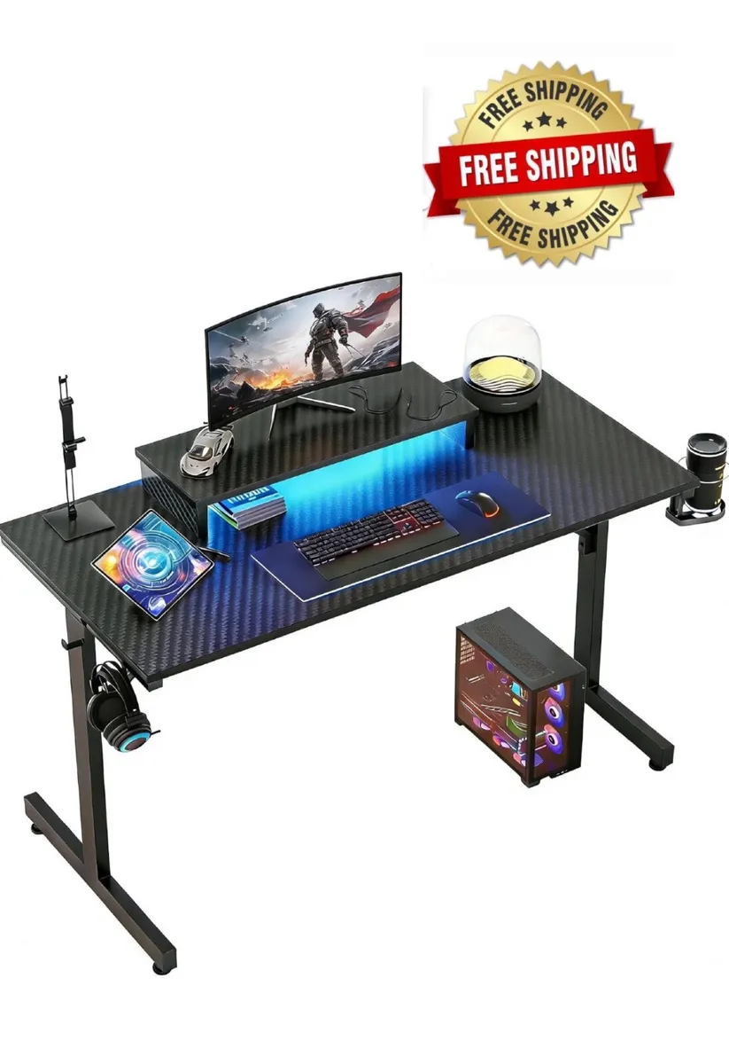 Small Gaming Desk 106.6 CM LED Computer Desk with - Image 1