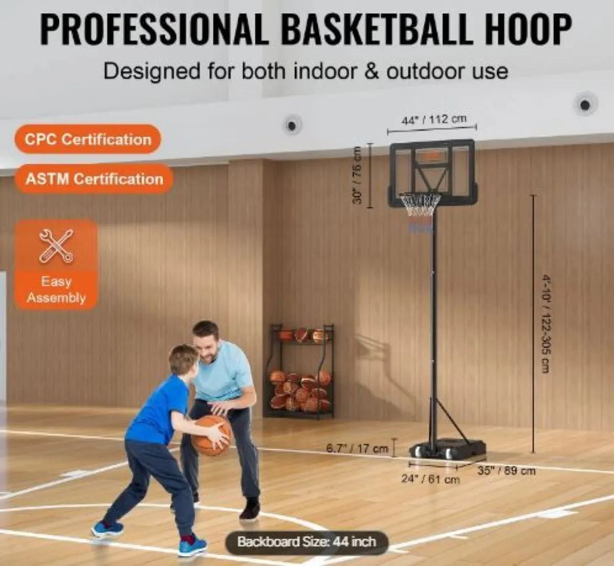 Basketball Hoop, 4-10 ft Adjustable Height - Image 2