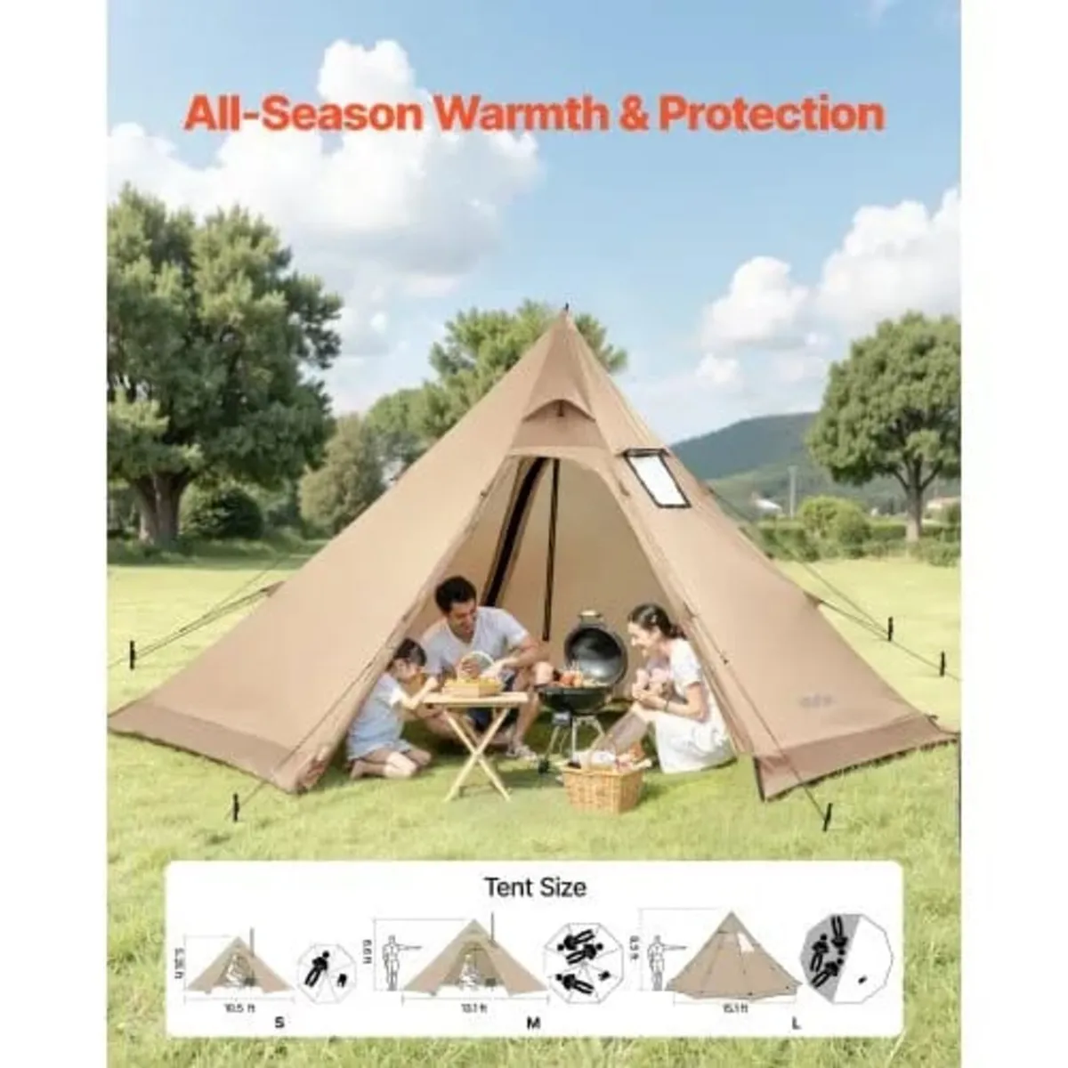 Hot Tent for 4 Persons, Portable Winter Tipi Tent - Image 3