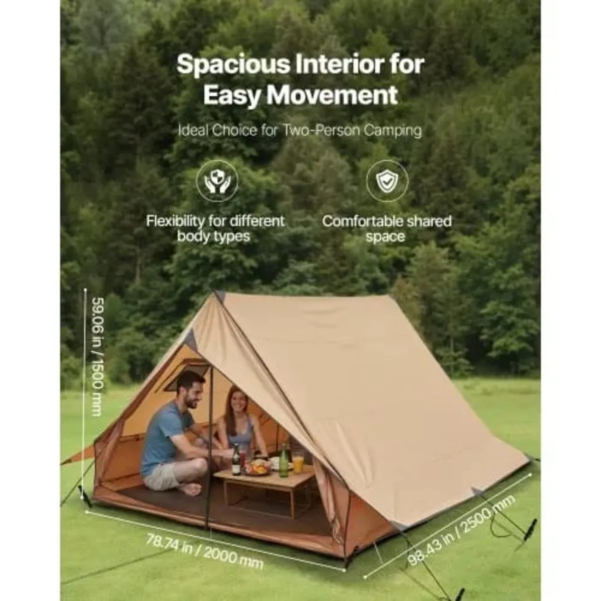 Camping Hot Tent, 2 Persons Cabin Tent with Stove - Image 3