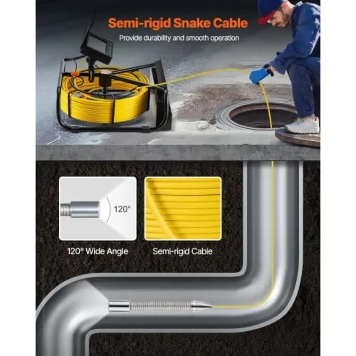 Sewer Camera, 98 ft/30 m, 4.3-inch Drain Inspectio - Image 4